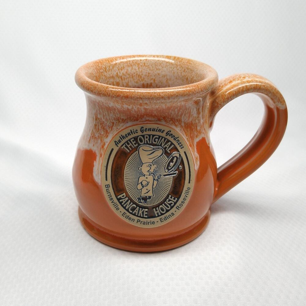 Deneen Pottery Original Pancake House Coffee Mug Orange Glaze Hand Thrown 2016